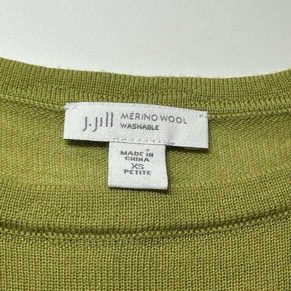 J.Jill Washable Merino Wool Sweater XS Petite Lime Green Classic Knitwear Luxe - Picture 5 of 11